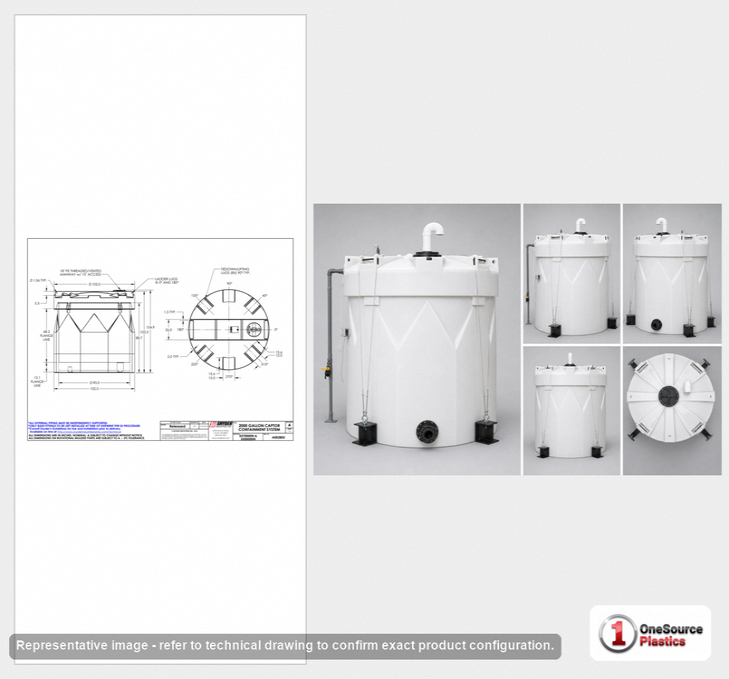 Dimensional spec drawing for Snyder 2000 Gallon Double Wall Tank (102" L x 102" W x 103" H)