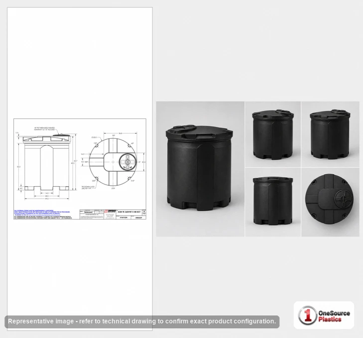 Dimensional spec drawing for Snyder 360 Gallon Double Wall Tank (53" L x 53" W x 63" H)