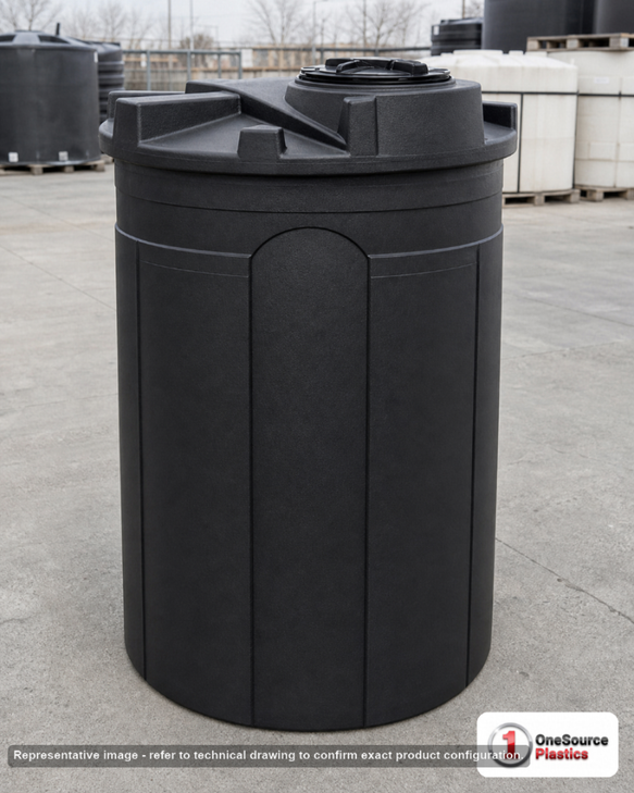 Snyder Industries 120 Gallon ASTM XLPE Black Double Wall Tank. Crosslinked Linear Polyethylene; Black; dimensions 51.0in H x 34.0in W x 34.0in L; 100.0 lb empty; 1.9 specific gravity rating; fittings: 1 Manway / Lid; max temp 120 deg  F / 48 deg  C; 3 Year Warranty. Manufacturer part number 5700102n48. Manufactured by Snyder. Sold by OneSource Plastics (https://www.onesourceplastics.com).