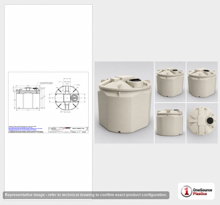 Dimensional spec drawing for Snyder 1500 Gallon Double Wall Tank (93" L x 93" W x 76" H)