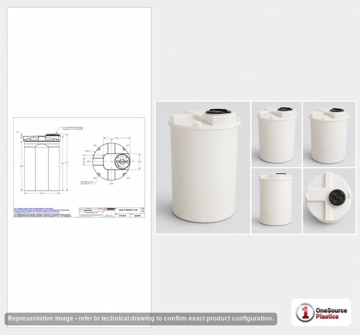 Dimensional spec drawing for Snyder 405 Gallon Double Wall Tank (48" L x 48" W x 73" H)