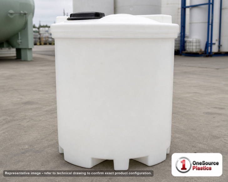 Snyder Industries 360 Gallon Sulfuric Acid Double Wall Tank. HDLPE #880046; Opaque White; 63" H x 53" W x 53" L; fittings: 1