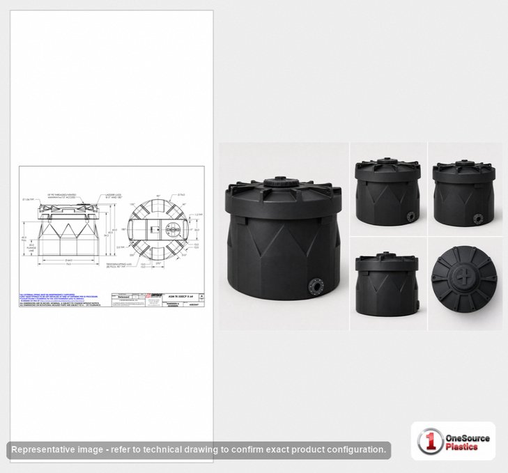 Dimensional spec drawing for Snyder 550 Gallon Double Wall Tank (76" L x 76" W x 65" H)