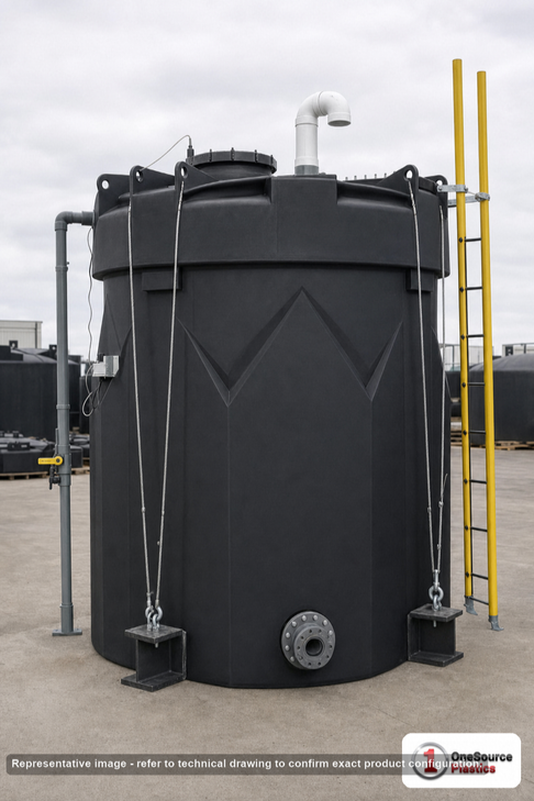 Snyder Industries 1550 Gallon ASTM XLPE Black Captor Double Wall Tank. Crosslinked Linear Polyethylene; Black; dimensions 136.0in H x 76.0in W x 76.0in L; 780.0 lb empty; 1.9 specific gravity rating; fittings: 1 Manway / Lid; max temp 140 deg  F / 60 deg  C; 3 Year Warranty. Manufacturer part number 5490000n48. Manufactured by Snyder. Sold by OneSource Plastics (https://www.onesourceplastics.com).