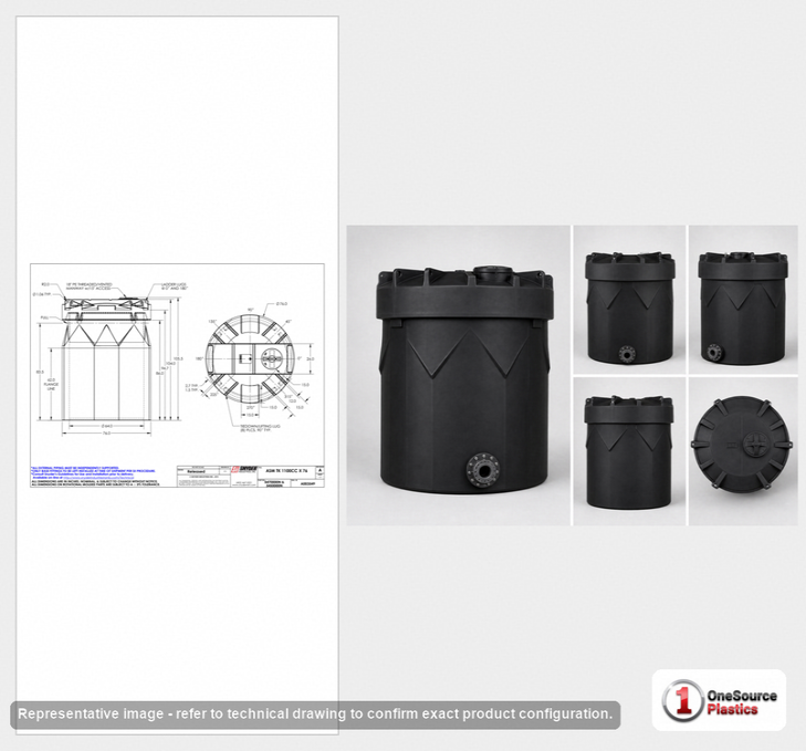 Dimensional spec drawing for Snyder 1100 Gallon Double Wall Tank (76" L x 76" W x 104" H)