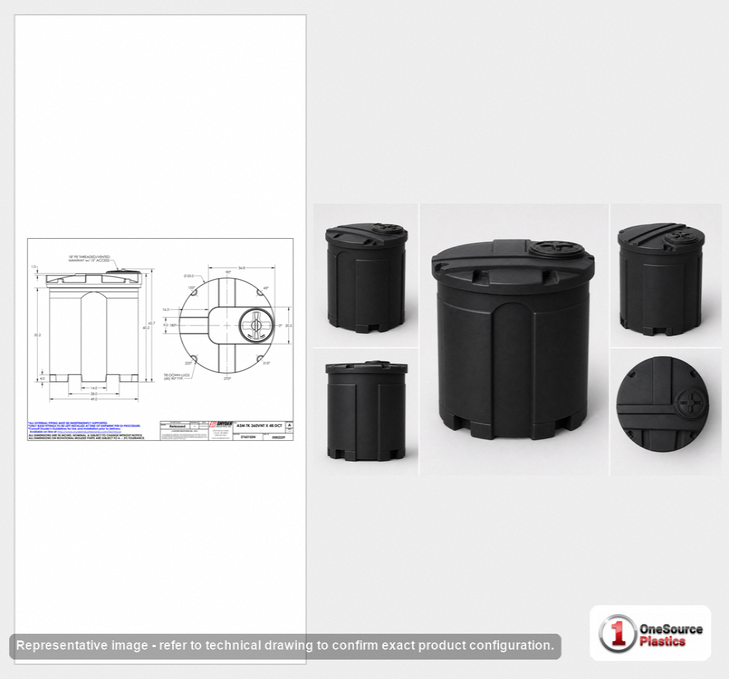 Dimensional spec drawing for Snyder 360 Gallon Double Wall Tank (53" L x 53" W x 63" H)