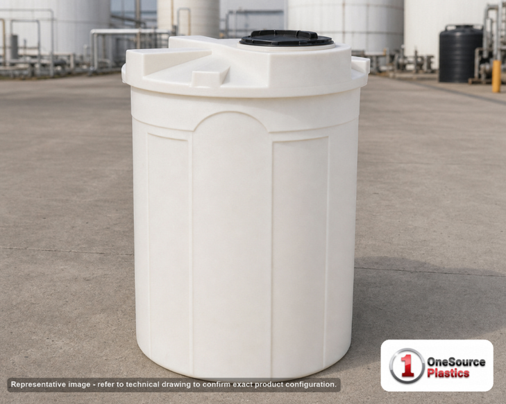Snyder Industries 120 Gallon Sodium Hypochlorite (UV) Double Wall Tank. HDLPE #880059; Opaque White; dimensions 51.0in H x 34.0in W x 34.0in L; 100.0 lb empty; 1.9 specific gravity rating; fittings: 1 Manway / Lid; max temp 120 deg  F / 48 deg  C; 3 Year Warranty. Manufacturer part number 5700102n52. Manufactured by Snyder. Sold by OneSource Plastics (https://www.onesourceplastics.com).