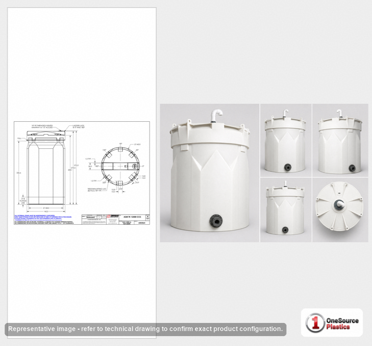 Dimensional spec drawing for Snyder 12500 Gallon Double Wall Tank (142" L x 142" W x 274" H)