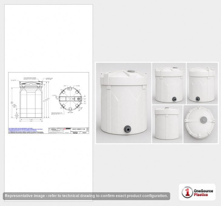 Dimensional spec drawing for Snyder 10000 Gallon Double Wall Tank (142" L x 142" W x 226" H)