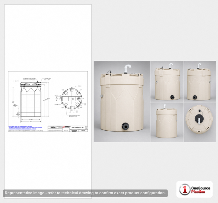 Dimensional spec drawing for Snyder 6500 Gallon Double Wall Tank (120" L x 120" W x 199" H)