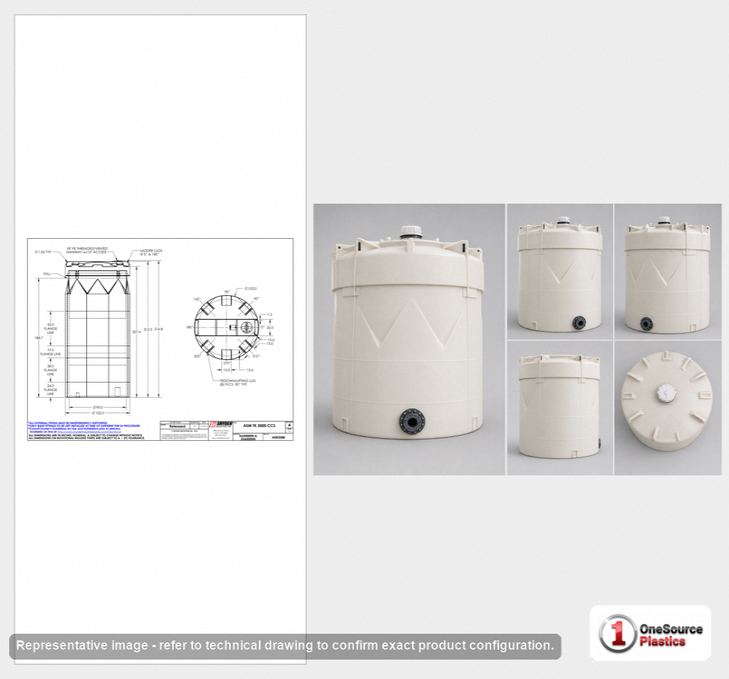 Dimensional spec drawing for Snyder 5000 Gallon Double Wall Tank (102" L x 102" W x 216" H)