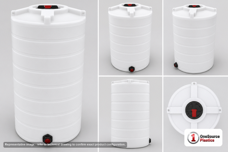 Dimensional spec drawing for Enduraplas 150 Gallon Vertical Storage Tank (30" L x 30" W x 61" H)