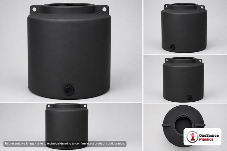 Dimensional spec drawing for Enduraplas 210 Gallon Vertical Storage Tank (40" L x 40" W x 48" H)