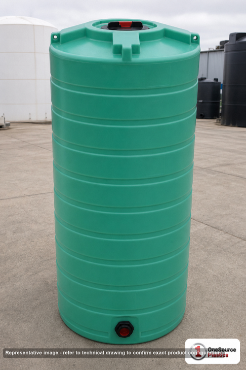 Enduraplas 200 Gallon Green Vertical Storage Tank. Polyethylene; Green; 79" H x 30" W x 30" L; fittings: 1 Outlet, 1 Manway