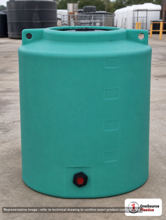 Enduraplas 210 Gallon Green Vertical Storage Tank. Polyethylene; Green; 48" H x 40" W x 40" L; fittings: 1 Outlet, 1 Manway