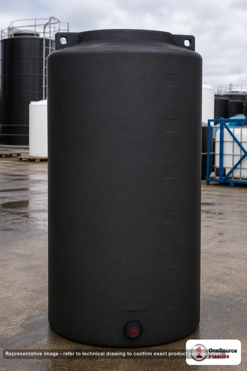 Enduraplas 340 Gallon Black Vertical Storage Tank. Polyethylene; Black; 74" H x 40" W x 40" L; fittings: 1 Outlet, 1 Manway