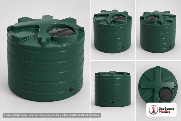 Dimensional spec drawing for Enduraplas 550 Gallon Vertical Storage Tank (60" L x 60" W x 52" H)