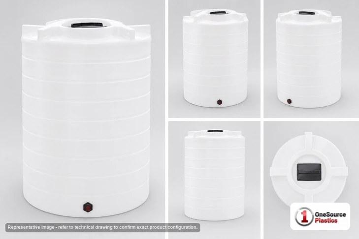 Dimensional spec drawing for Enduraplas 1100 Gallon Vertical Storage Tank (60" L x 60" W x 97" H)