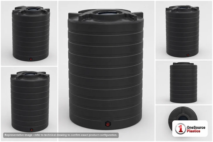 Dimensional spec drawing for Enduraplas 1100 Gallon Vertical Storage Tank (60" L x 60" W x 97" H)