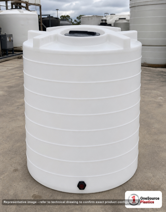 Enduraplas 870 Gallon White Vertical Storage Tank. Polyethylene; Natural White; dimensions 78.0in H x 60.0in W x 60.0in L; 177.0 lb empty; 1.9 specific gravity rating; fittings: 1 Outlet , 1 Manway / Lid; 10 Year Warranty with Activation. Manufacturer part number THV00870W. Sold by OneSource Plastics (https://www.onesourceplastics.com).