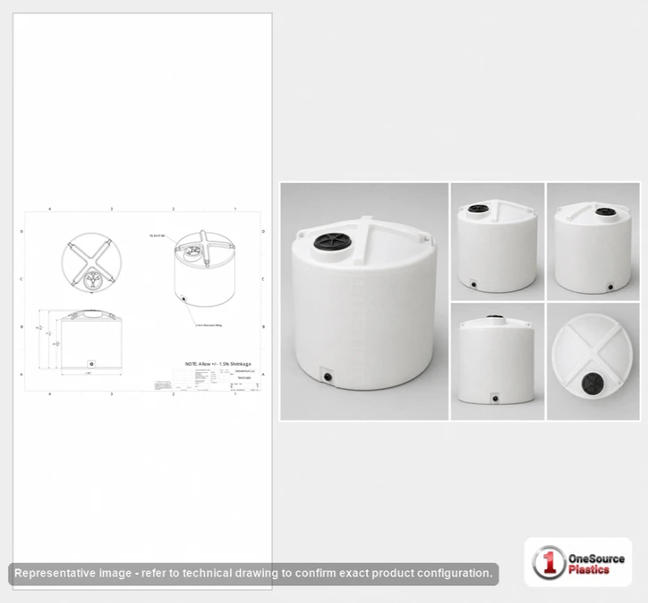 Dimensional spec drawing for Enduraplas 1400 Gallon Vertical Storage Tank (80" L x 80" W x 79" H)