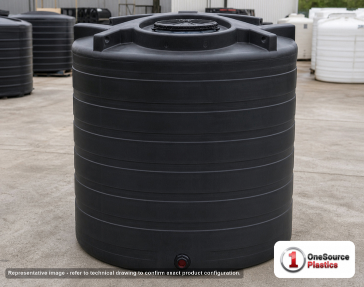 Enduraplas 870 Gallon Black Vertical Storage Tank. Polyethylene; Black; 78" H x 60" W x 60" L; fittings: 1 Outlet, 1 Manway