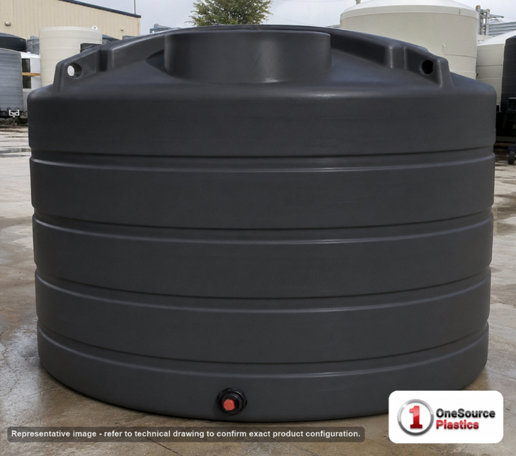 Enduraplas 1350 Gallon Black Vertical Storage Tank. Polyethylene; Black; 71" H x 85" W x 85" L; fittings: 1 Outlet, 1 Manway