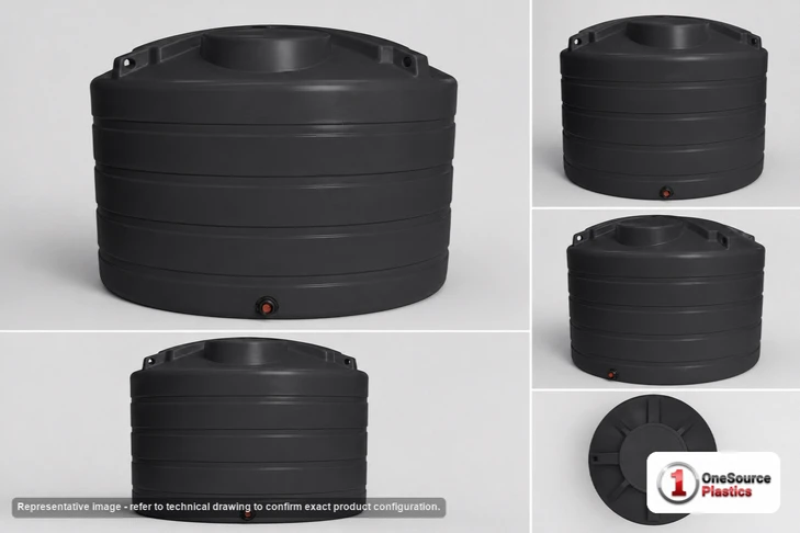 Dimensional spec drawing for Enduraplas 1350 Gallon Vertical Storage Tank (85" L x 85" W x 71" H)