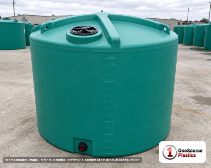 Enduraplas 1400 Gallon Green Vertical Storage Tank. Polyethylene; Green; 79" H x 80" W x 80" L; fittings: 1 Outlet, 1 Manway