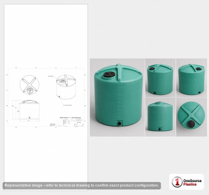 Dimensional spec drawing for Enduraplas 1400 Gallon Vertical Storage Tank (80" L x 80" W x 79" H)
