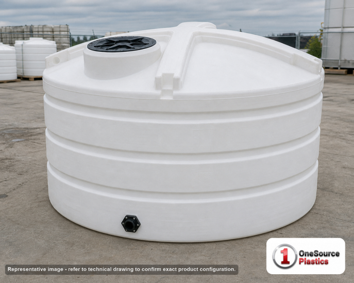 Enduraplas 2020 Gallon White Vertical Storage Tank. Polyethylene; Natural White; 73" H x 110" W x 110" L; fittings: 1
