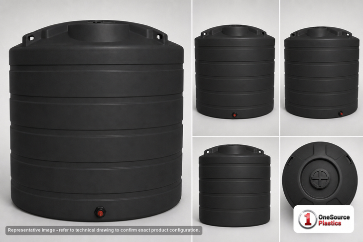Dimensional spec drawing for Enduraplas 1550 Gallon Vertical Storage Tank (85" L x 85" W x 80" H)