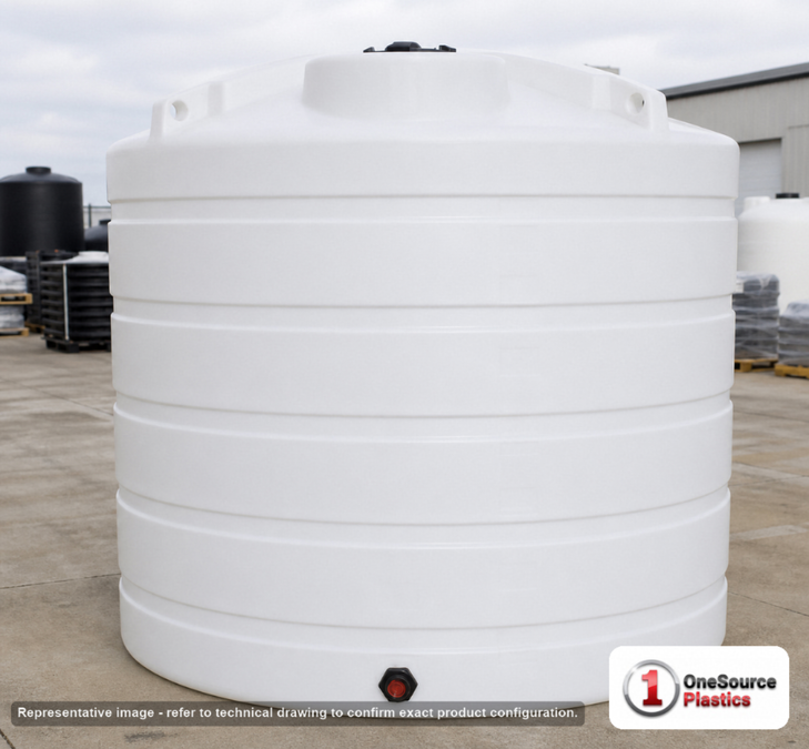 Enduraplas 1550 Gallon White Vertical Storage Tank. Polyethylene; Natural White; 80" H x 85" W x 85" L; fittings: 1 Outlet