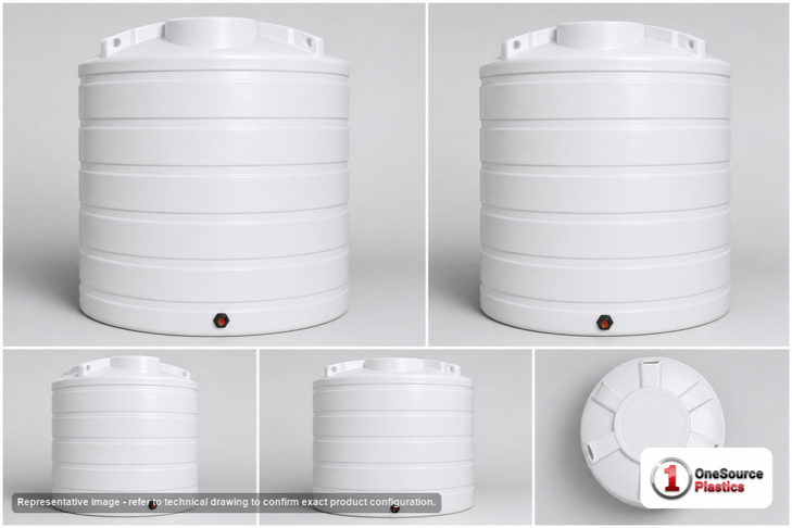 Dimensional spec drawing for Enduraplas 1750 Gallon Vertical Storage Tank (85" L x 85" W x 89" H)