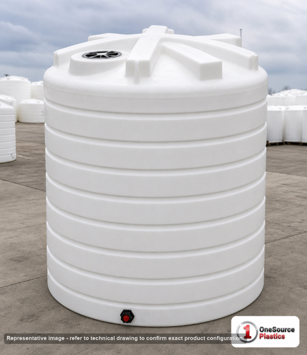 Enduraplas 6250 Gallon White Vertical Storage Tank. Polyethylene; Natural White; 147" H x 120" W x 120" L; fittings: 1