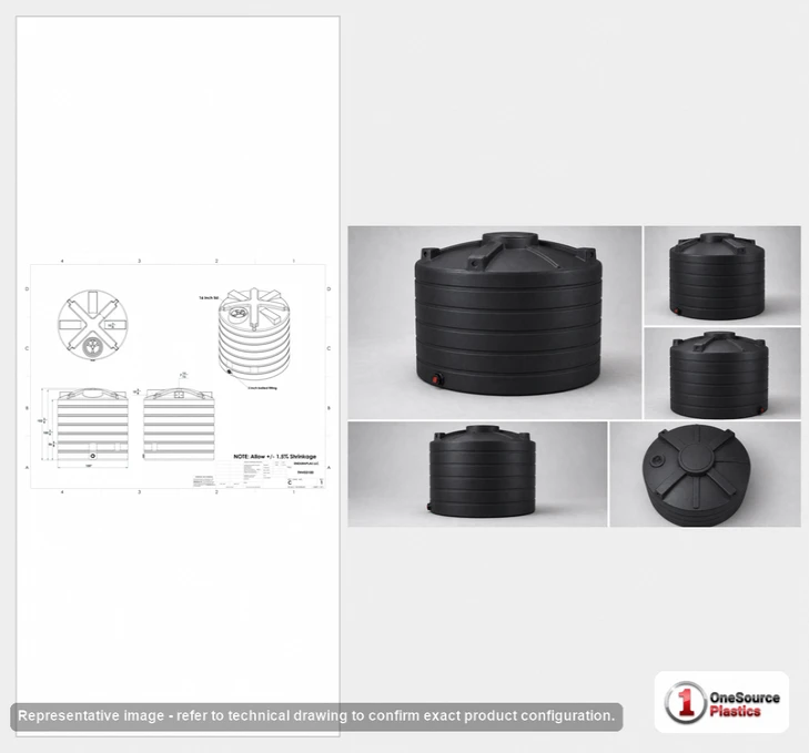 Dimensional spec drawing for Enduraplas 3100 Gallon Vertical Storage Tank (100" L x 100" W x 103" H)