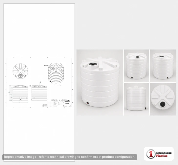 Dimensional spec drawing for Enduraplas 3100 Gallon Vertical Storage Tank (100" L x 100" W x 103" H)