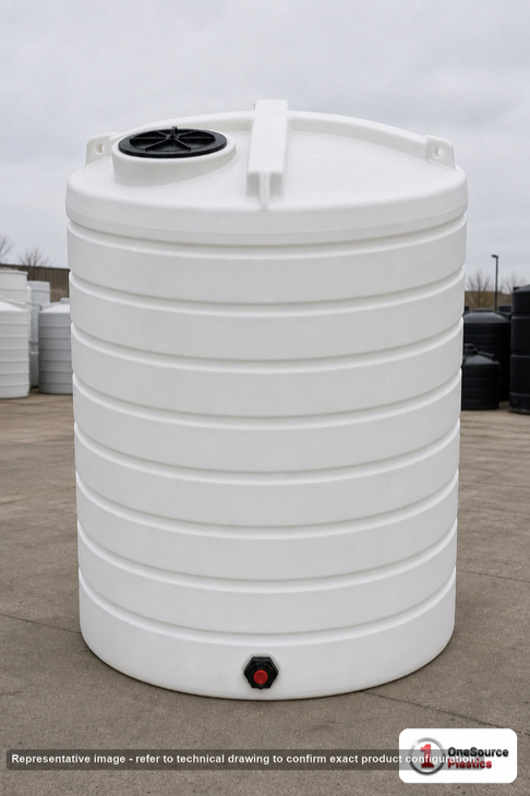 Enduraplas 5000 Gallon White Vertical Storage Tank. Polyethylene; Natural White; 150" H x 110" W x 110" L; fittings: 1