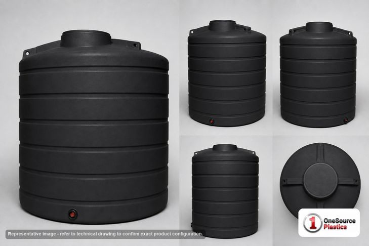 Dimensional spec drawing for Enduraplas 2000 Gallon Vertical Storage Tank (90" L x 90" W x 93" H)