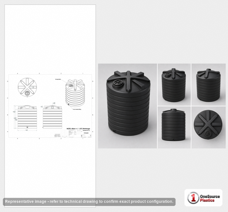 Dimensional spec drawing for Enduraplas 6250 Gallon Vertical Storage Tank (120" L x 120" W x 147" H)