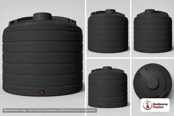 Dimensional spec drawing for Enduraplas 7011 Gallon Vertical Storage Tank (144" L x 144" W x 126" H)