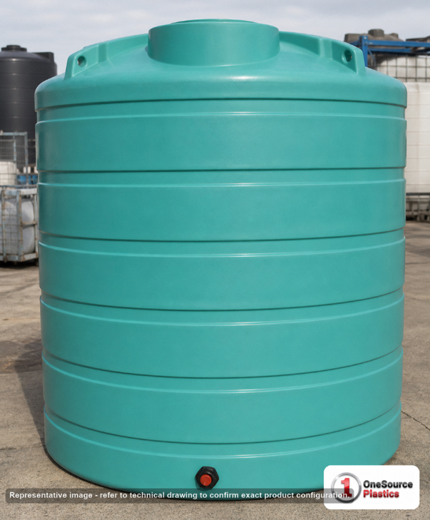 Enduraplas 1750 Gallon Green Vertical Storage Tank. Polyethylene; Green; dimensions 89.0in H x 85.0in W x 85.0in L; 319.0 lb empty; 1.9 specific gravity rating; fittings: 1 Outlet , 1 Manway / Lid; 10 Year Warranty with Activation. Manufacturer part number THV01750G. Sold by OneSource Plastics (https://www.onesourceplastics.com).