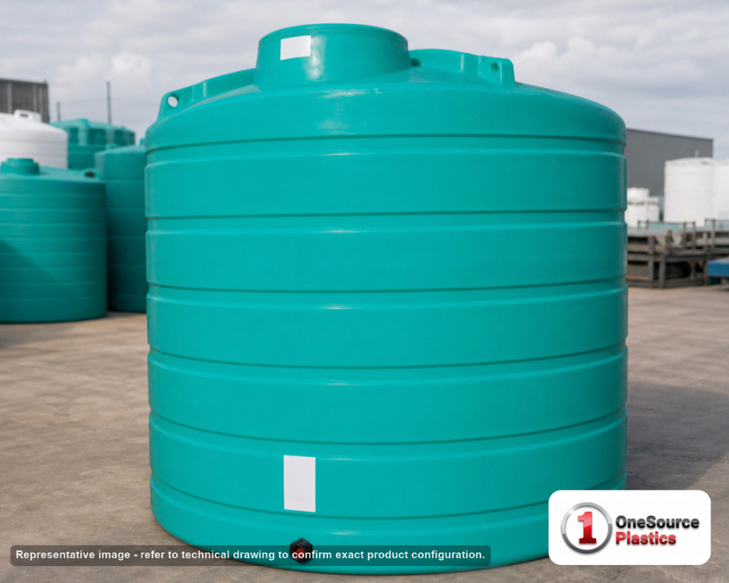 Enduraplas 2000 Gallon Green Vertical Storage Tank. Polyethylene; Green; 93" H x 90" W x 90" L; fittings: 1 Outlet, 1 Manway