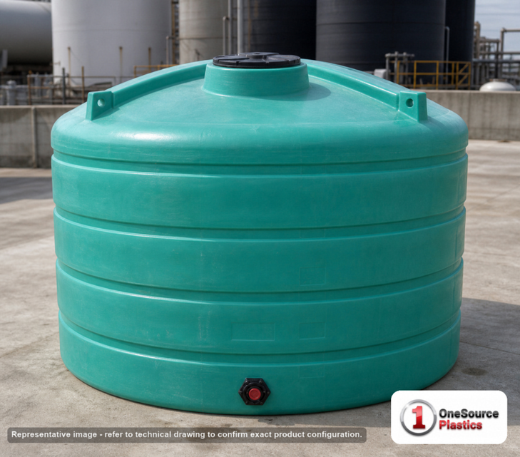 Enduraplas 3200 Gallon Green Vertical Storage Tank. Polyethylene; Green; 103" H x 110" W x 110" L; fittings: 1 Outlet, 1