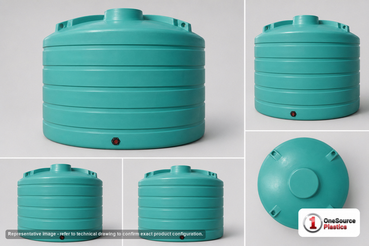 Dimensional spec drawing for Enduraplas 6011 Gallon Vertical Storage Tank (144" L x 144" W x 110" H)