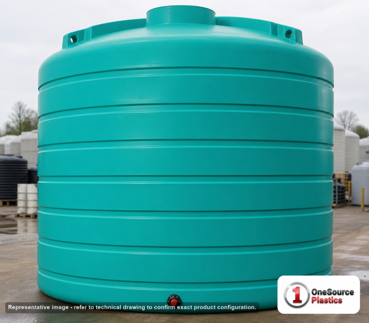 Enduraplas 8000 Gallon Green Vertical Storage Tank. Polyethylene; Green; 142" H x 144" W x 144" L; fittings: 1 Outlet, 1