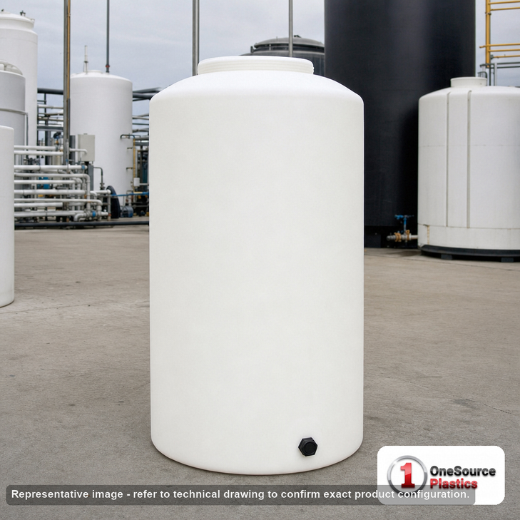 Bushman 100 Gallon White Vertical Water Storage Tank. 100 gallon capacity; Polyethylene; Natural White; 47" H x 26" W x 26"
