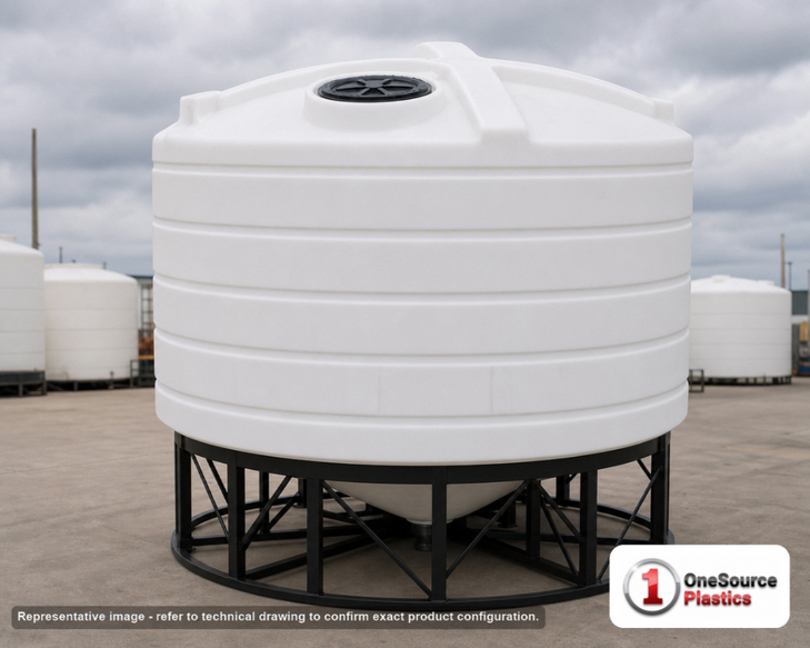 Enduraplas 2520 Gallon White Cone Bottom Tank. Polyethylene; Natural White; 99" H x 110" W x 110" L; fittings: 1 Outlet, 1