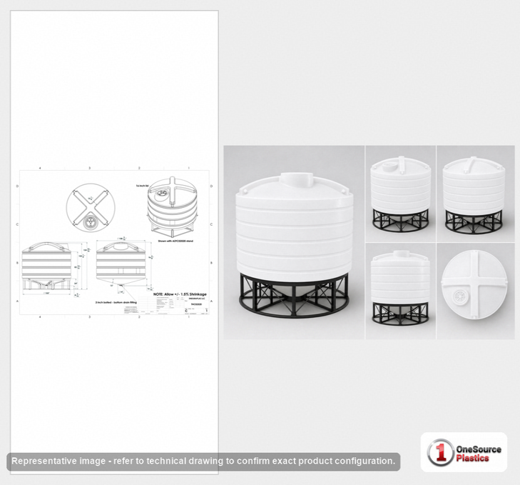 Dimensional spec drawing for Enduraplas 2520 Gallon Cone Bottom Tank (110" L x 110" W x 99" H)