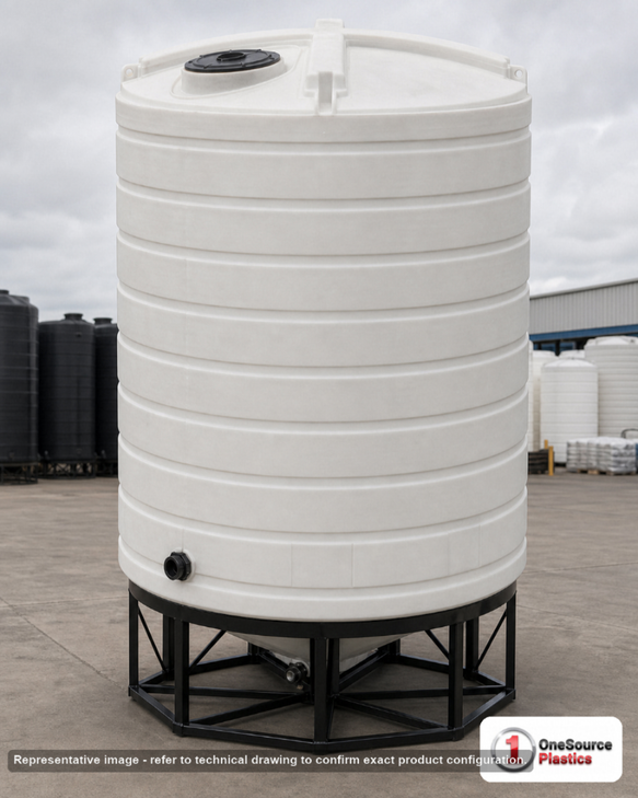 Enduraplas 5000 Gallon White Cone Bottom Tank. Polyethylene; Natural White; 166" H x 110" W x 110" L; fittings: 1 Outlet, 1